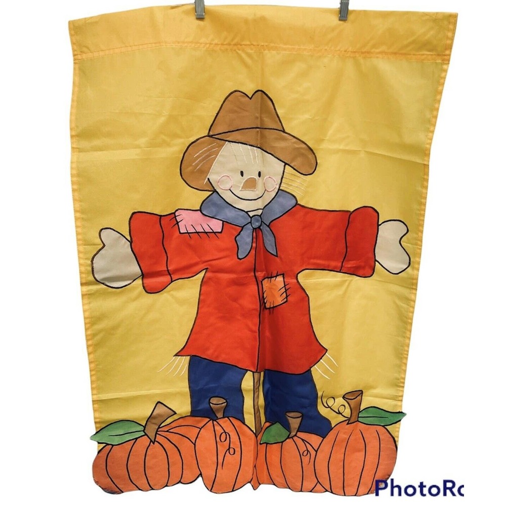 Vintage Happy Scarecrow Fall House Flag Pumpkins 28" x 40"Flag